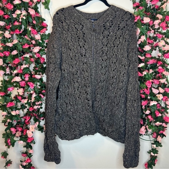 🌹Andewear Brown Tan Crochet Knit Wool Blend Oversized Sweater Women’s Large - Picture 1 of 8